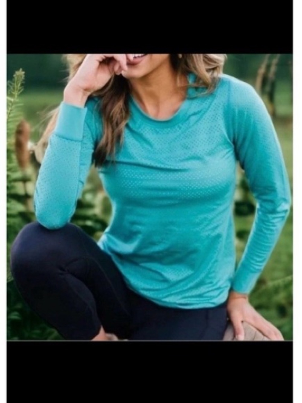 ZYIA ACTIVE Teal Chill Long Sleeve T-Shirt Perforated Workout Top Size Small